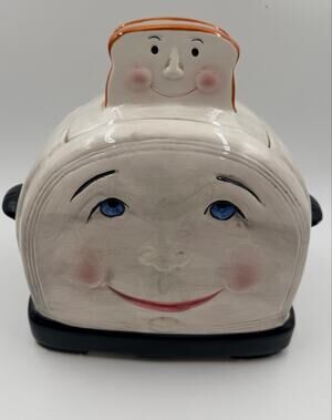 Vintage 1995 Clay Art Smiling Toaster Cookie Jar Hand Painted San Francisco